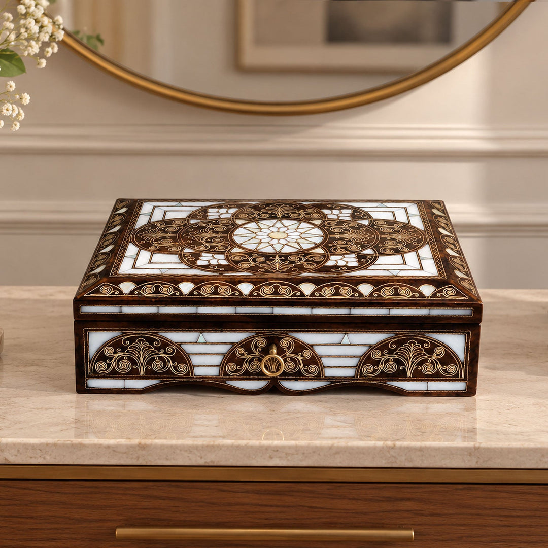 Handcrafted Lockable Wooden Box with Abalone Mother-of-Pearl Inlay - WAAH490