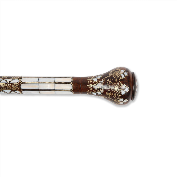 Handcrafted Wooden Walking Cane with Mother-of-Pearl &amp; Copper Wire Inlay - WAAH491
