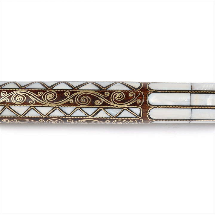 Handcrafted Wooden Walking Cane with Mother-of-Pearl &amp; Copper Wire Inlay - WAAH491