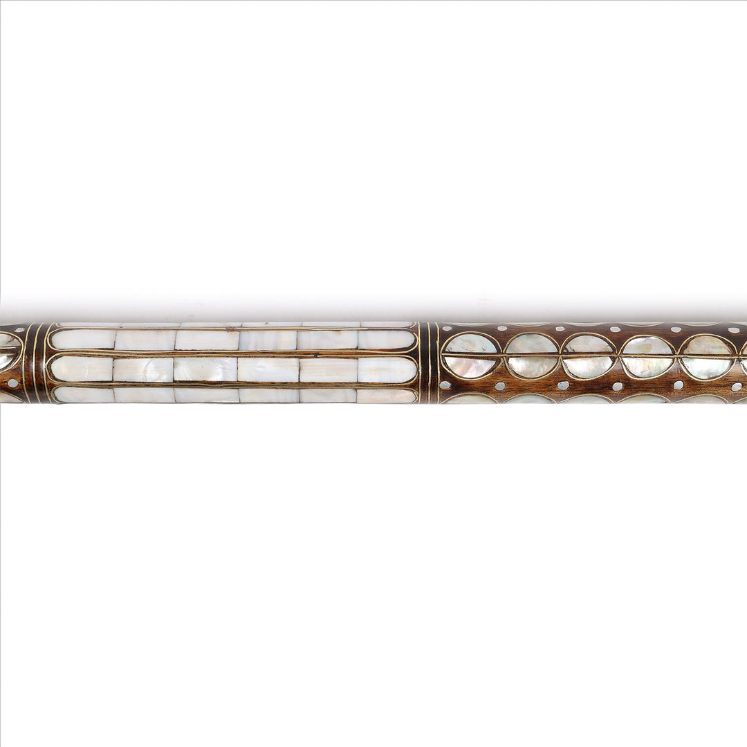 Handcrafted Wooden Walking Cane with Mother-of-Pearl &amp; Copper Wire Inlay - WAAH492