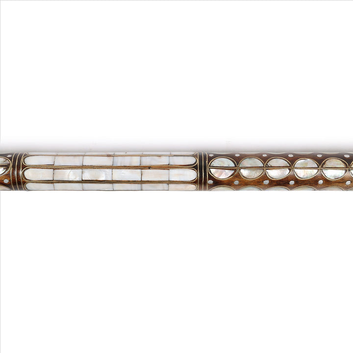 Handcrafted Wooden Walking Cane with Mother-of-Pearl &amp; Copper Wire Inlay - WAAH492