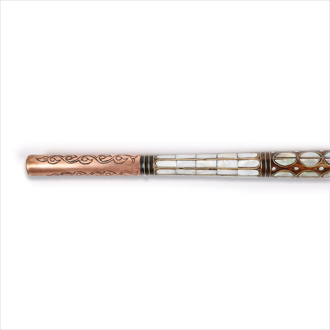 Handcrafted Wooden Walking Cane with Mother-of-Pearl &amp; Copper Wire Inlay - WAAH492