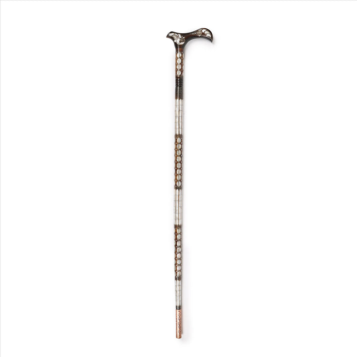Handcrafted Wooden Walking Cane with Mother-of-Pearl &amp; Copper Wire Inlay - WAAH492