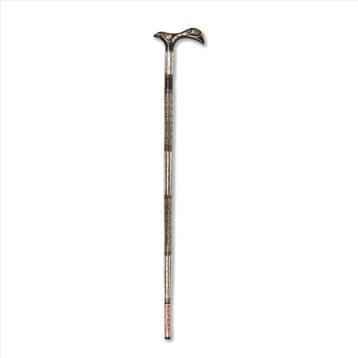 Handcrafted Wooden Walking Cane with Mother-of-Pearl &amp; Copper Wire Inlay - WAAH493