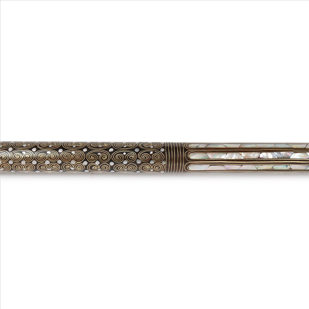 Handcrafted Wooden Walking Cane with Mother-of-Pearl &amp; Copper Wire Inlay - WAAH493