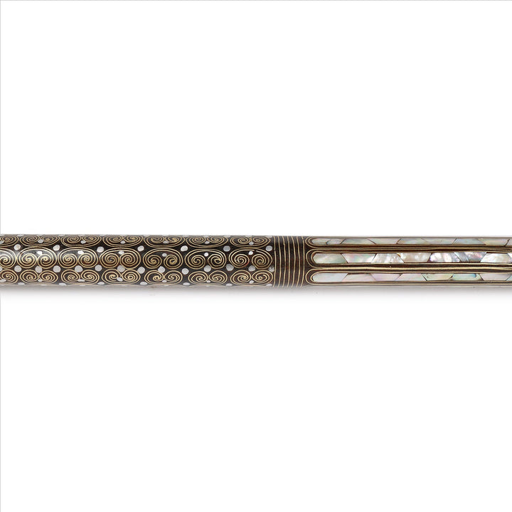Handcrafted Wooden Walking Cane with Mother-of-Pearl &amp; Copper Wire Inlay - WAAH493