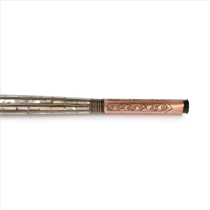 Handcrafted Wooden Walking Cane with Mother-of-Pearl &amp; Copper Wire Inlay - WAAH493