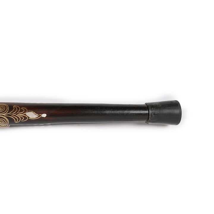 Handcrafted Wooden Walking Cane with Mother-of-Pearl &amp; Copper Wire Inlay - WAAH494
