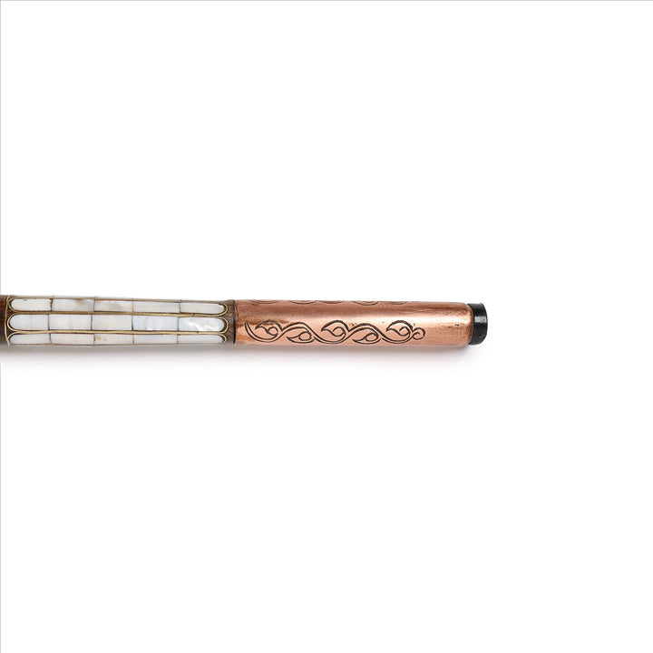 Handcrafted Wooden Walking Cane with Mother-of-Pearl &amp; Copper Wire Inlay - WAAH495