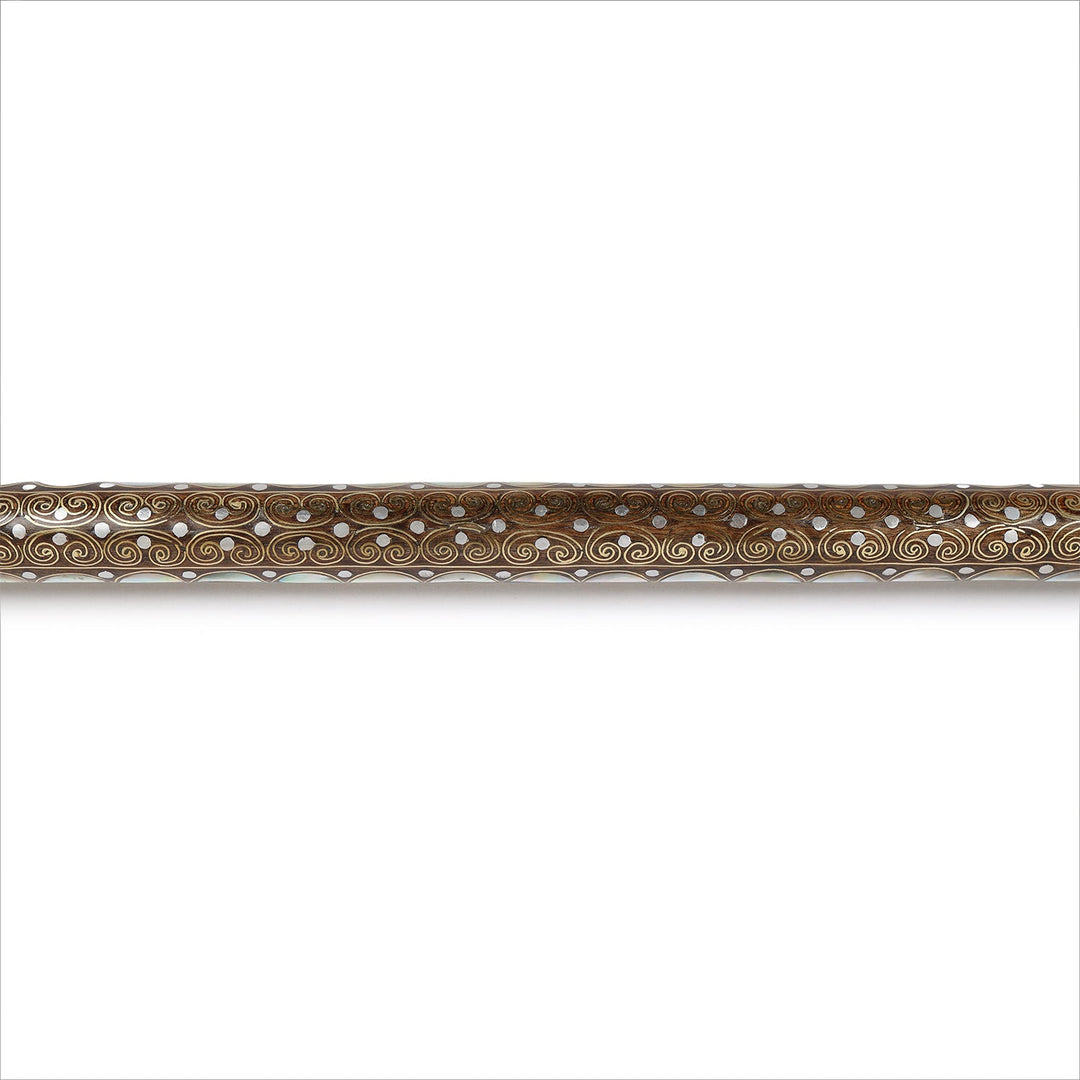 Handcrafted Wooden Walking Cane with Mother-of-Pearl &amp; Copper Wire Inlay - WAAH495