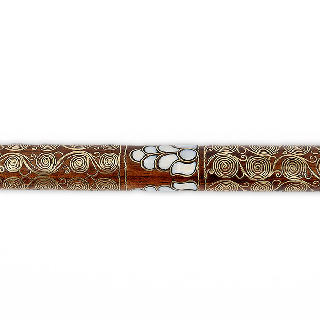 Handcrafted Wooden Walking Cane with Mother-of-Pearl &amp; Copper Wire Inlay - WAAH496