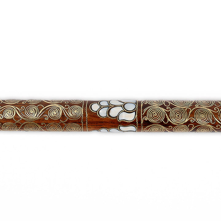 Handcrafted Wooden Walking Cane with Mother-of-Pearl &amp; Copper Wire Inlay - WAAH496