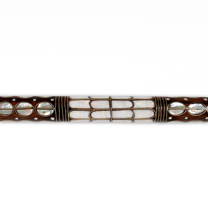Handcrafted Wooden Walking Cane with Mother-of-Pearl &amp; Copper Wire Inlay - WAAH497