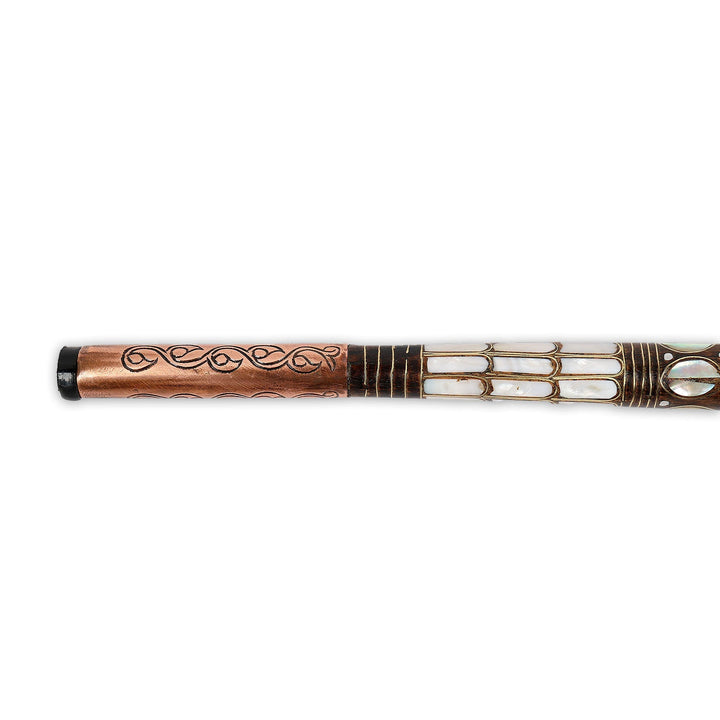 Handcrafted Wooden Walking Cane with Mother-of-Pearl &amp; Copper Wire Inlay - WAAH497