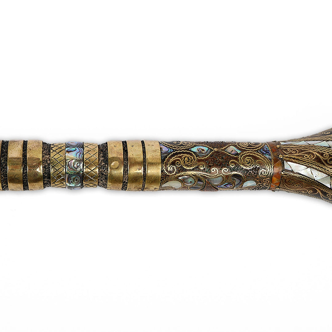 Handcrafted Wooden Walking Cane with Mother-of-Pearl, Abalone &amp; Copper Wire Inlay - WAAH498