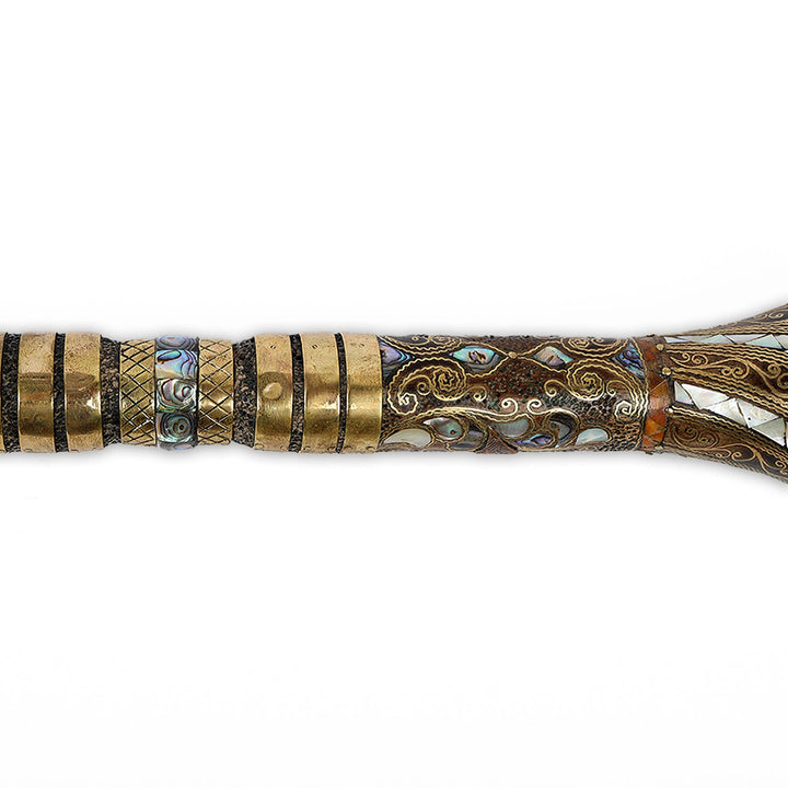 Handcrafted Wooden Walking Cane with Mother-of-Pearl, Abalone &amp; Copper Wire Inlay - WAAH498