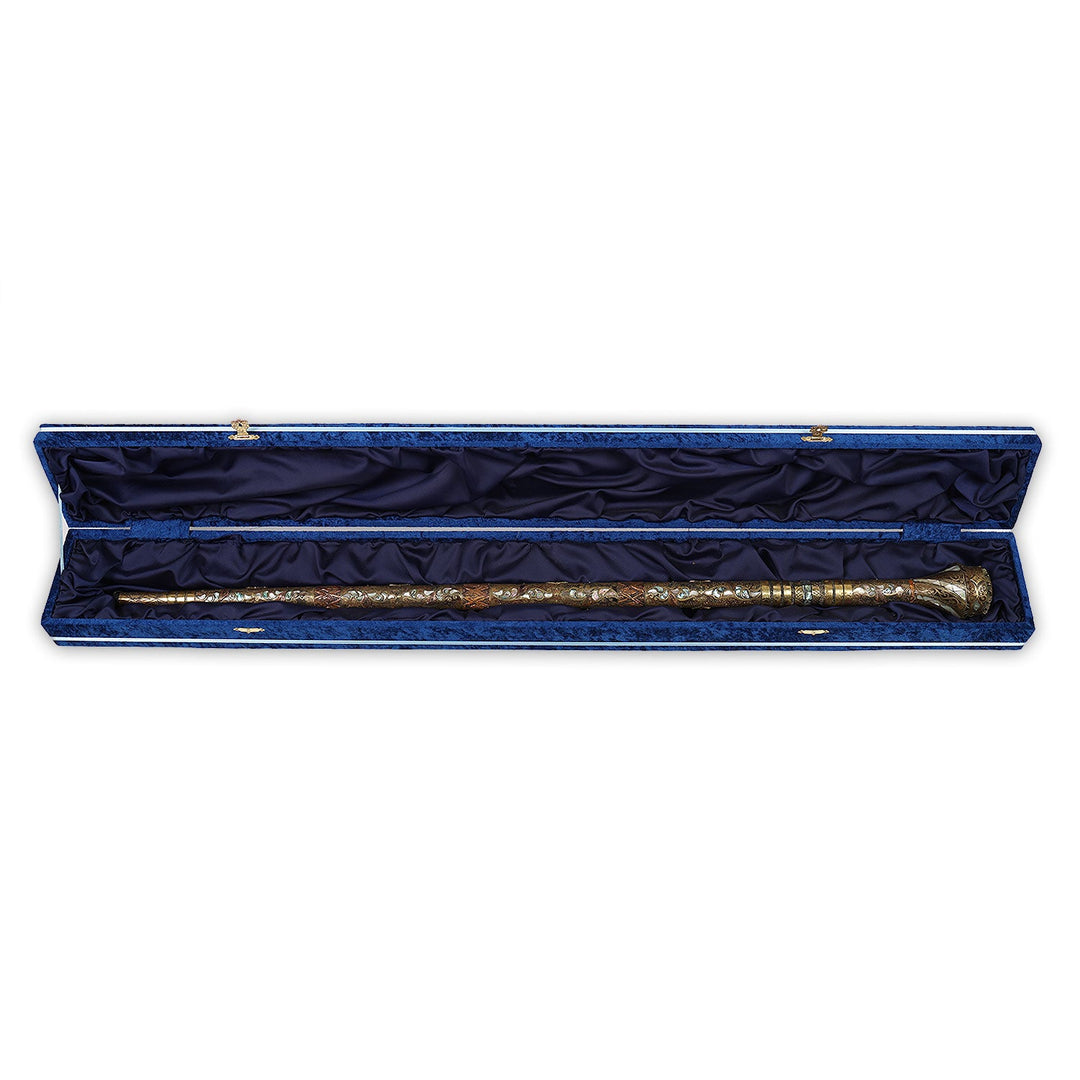 Handcrafted Wooden Walking Cane with Mother-of-Pearl, Abalone &amp; Copper Wire Inlay - WAAH498