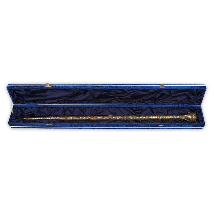 Handcrafted Wooden Walking Cane with Mother-of-Pearl, Abalone &amp; Copper Wire Inlay - WAAH498