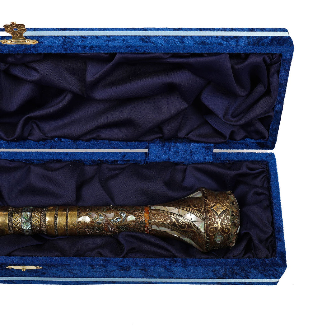 Handcrafted Wooden Walking Cane with Mother-of-Pearl, Abalone &amp; Copper Wire Inlay - WAAH498