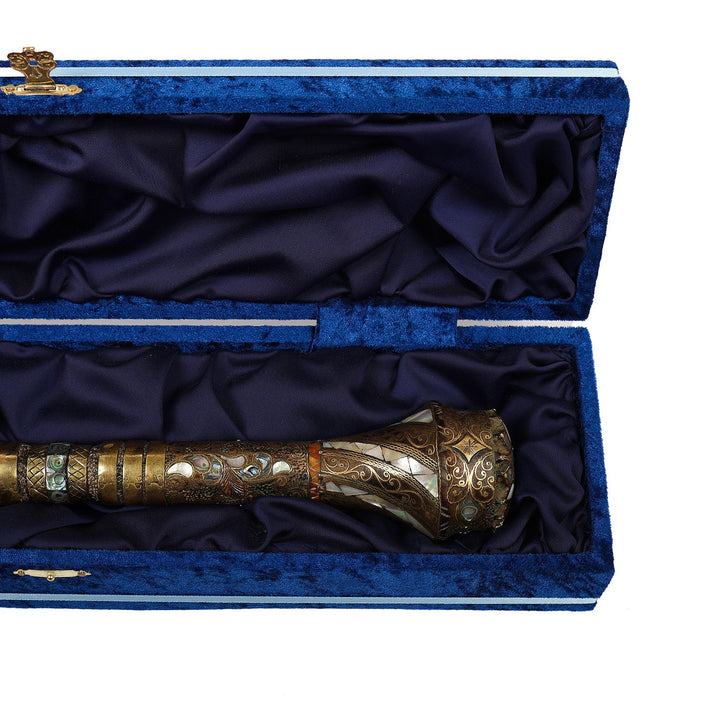 Handcrafted Wooden Walking Cane with Mother-of-Pearl, Abalone &amp; Copper Wire Inlay - WAAH498