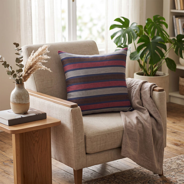 Grey &amp; Blue Striped Silk Kutnu Square Cushion Cover – WAK005