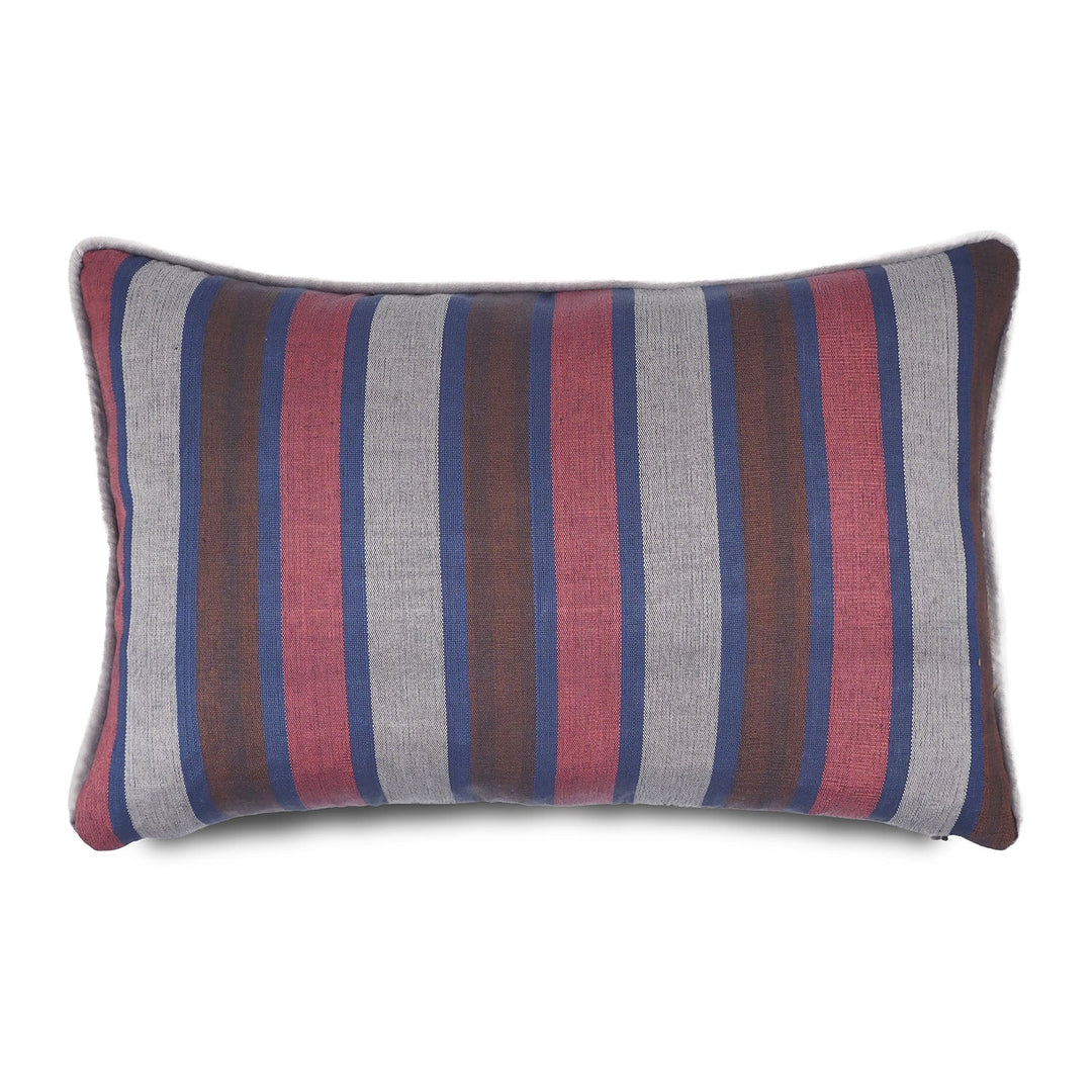 Grey &amp; Blue Striped Silk Kutnu Rectangular Cushion Cover – WAK006