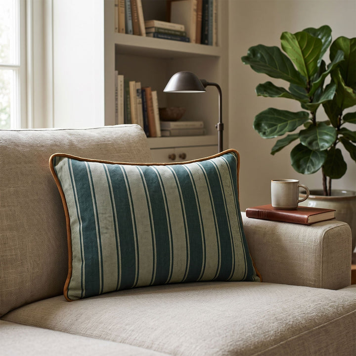 Green Striped Silk Kutnu Rectangular Cushion Cover – WAK004