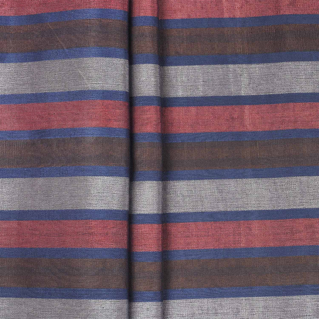 Silk Kutnu Fabric by the Meter – Grey and Blue Stripes - WAK009