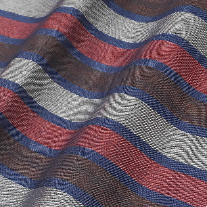 Silk Kutnu Fabric by the Meter – Grey and Blue Stripes - WAK009