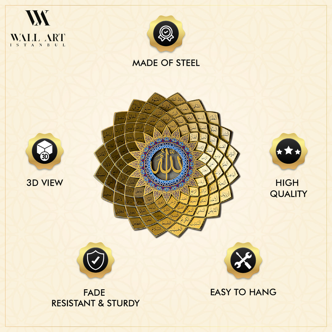 3D Metal 99 Names of Allah Wall Art (Asmaul Husna) - WAM173