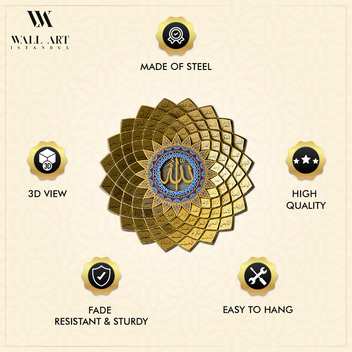 3D Metal 99 Names of Allah Wall Art (Asmaul Husna) - WAM173