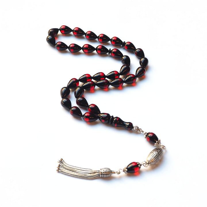 Handcrafted Graded Pressed Fire Amber Tasbeeh Silver Tassel – WATD168