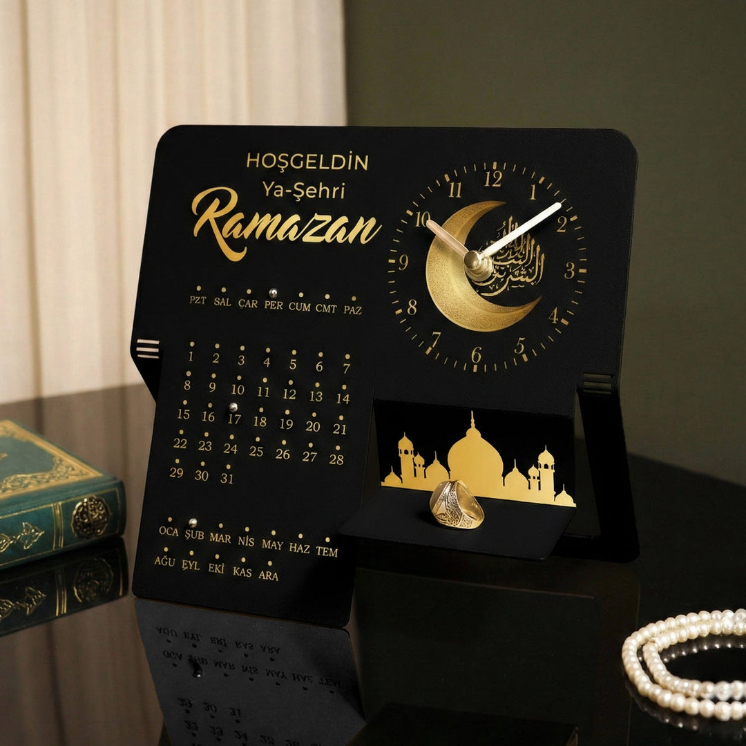 Hoşgeldin Ya Şehri Ramazan Written Metal Ramadan Calendar and Clock - WAMH216