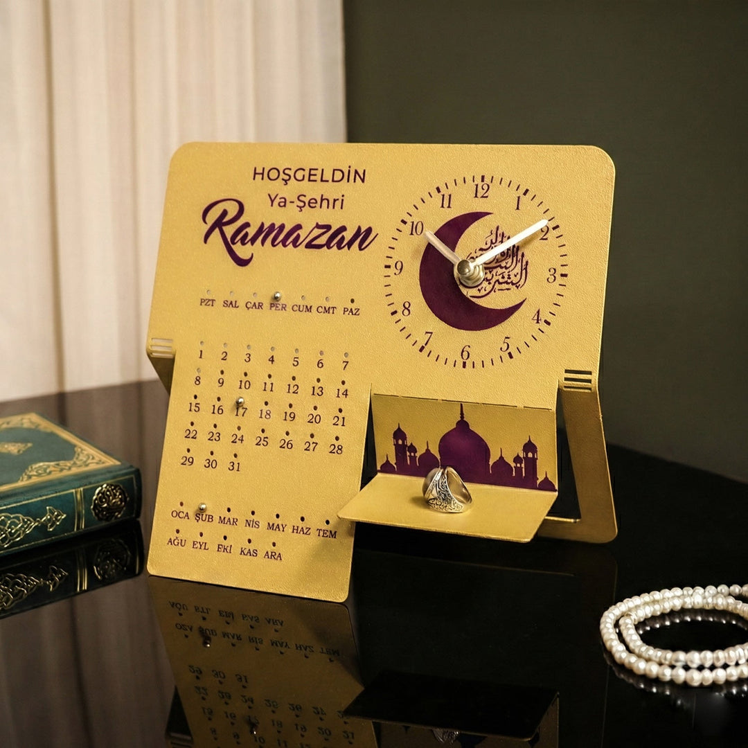 Hoşgeldin Ya Şehri Ramazan Written Metal Ramadan Calendar and Clock - WAMH216