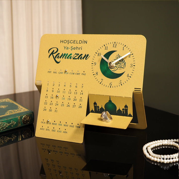 Hoşgeldin Ya Şehri Ramazan Written Metal Ramadan Calendar and Clock - WAMH216