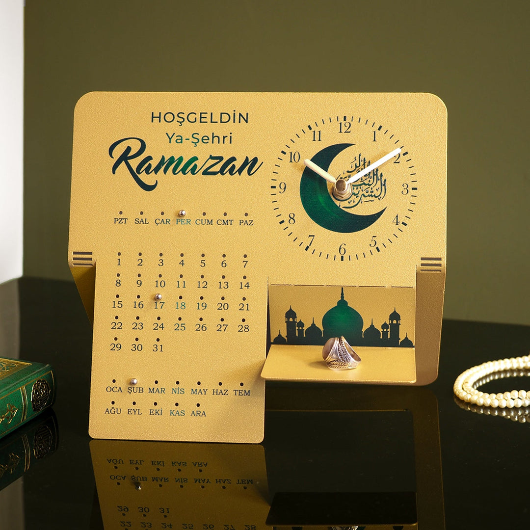 Hoşgeldin Ya Şehri Ramazan Written Metal Ramadan Calendar and Clock - WAMH216