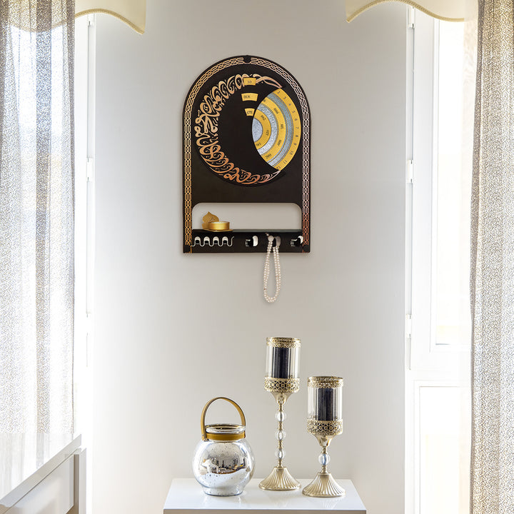 Turkish Metal Islamic Wall Calendar with Shelf & Hooks - WAMH225