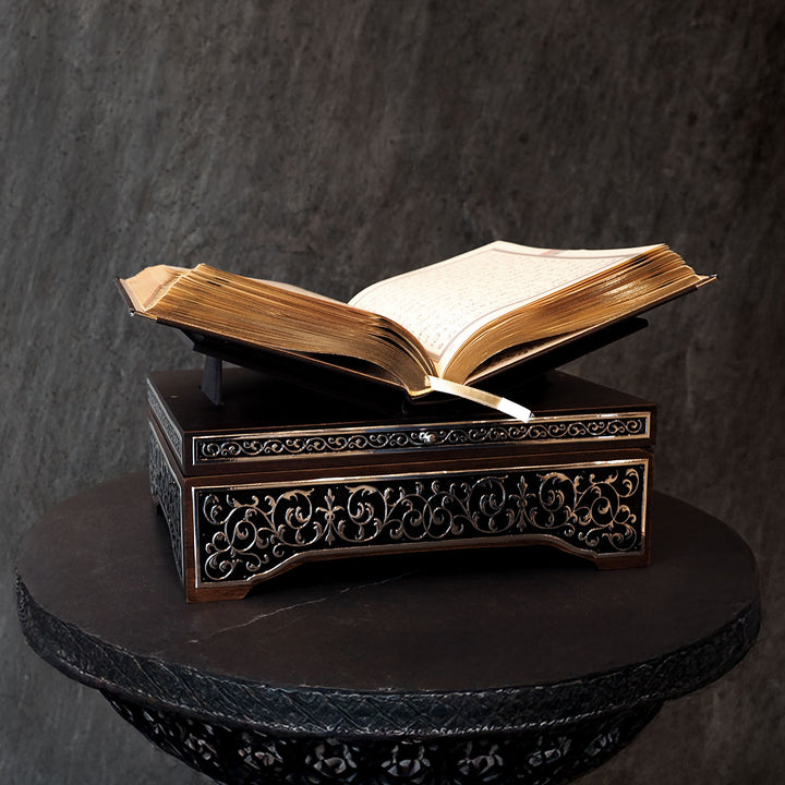 Premium Wooden Quran Stand and Quran with Silver Engravings - WAP021