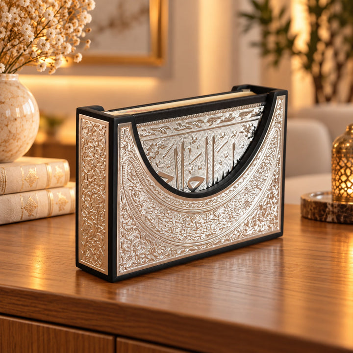 Ornate Silver Inlaid Wooden Quran Box and Quran - WAP025