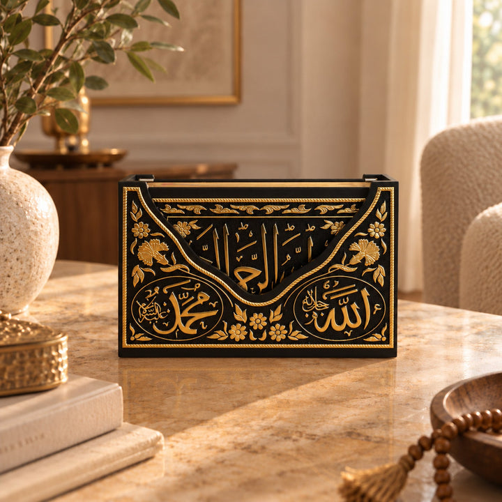 Ornate Gold-Accented Wooden Quran Box and Quran - WAP027