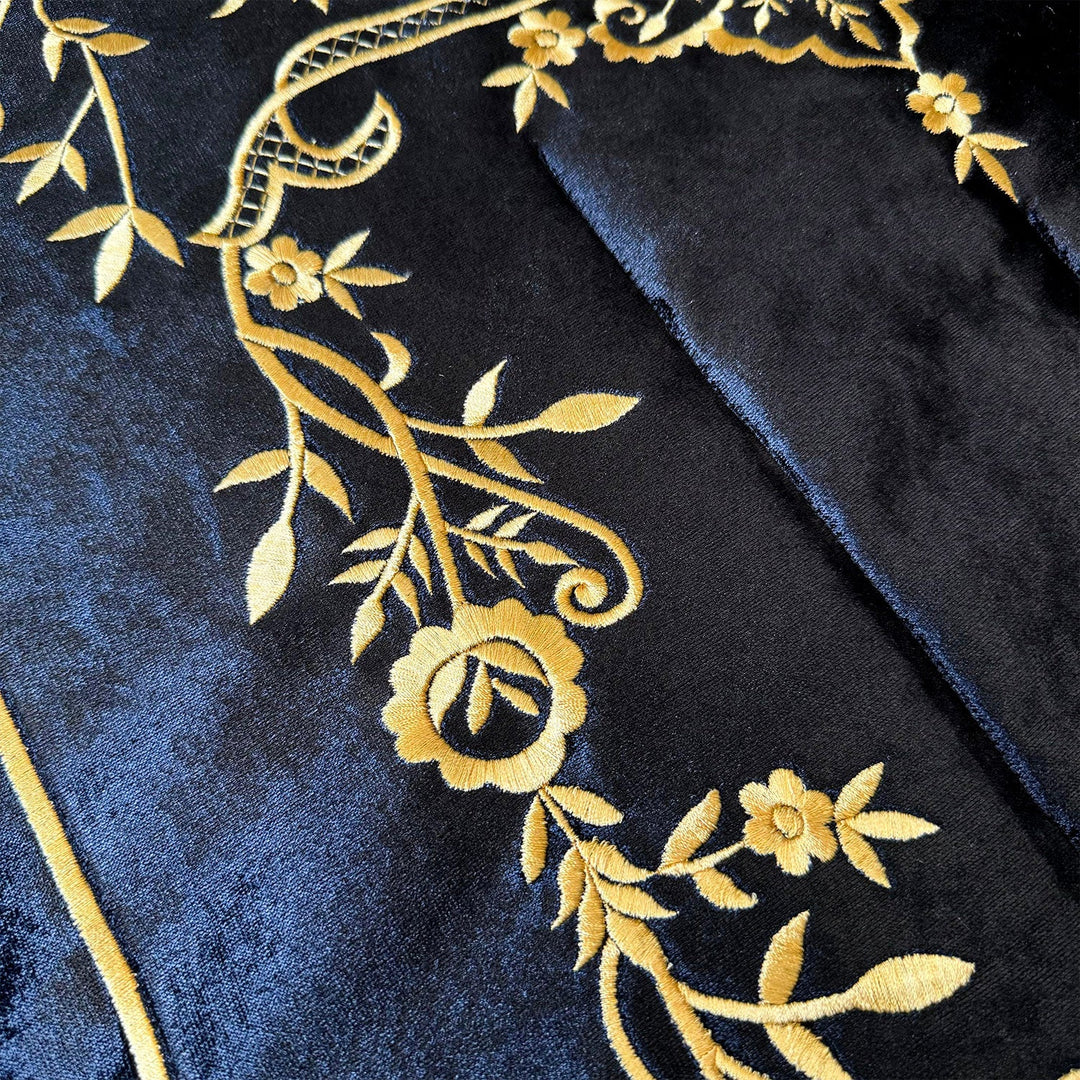 Black Velvet Islamic Prayer Rug with Gold Maraş-Style Embroidery – WAS019