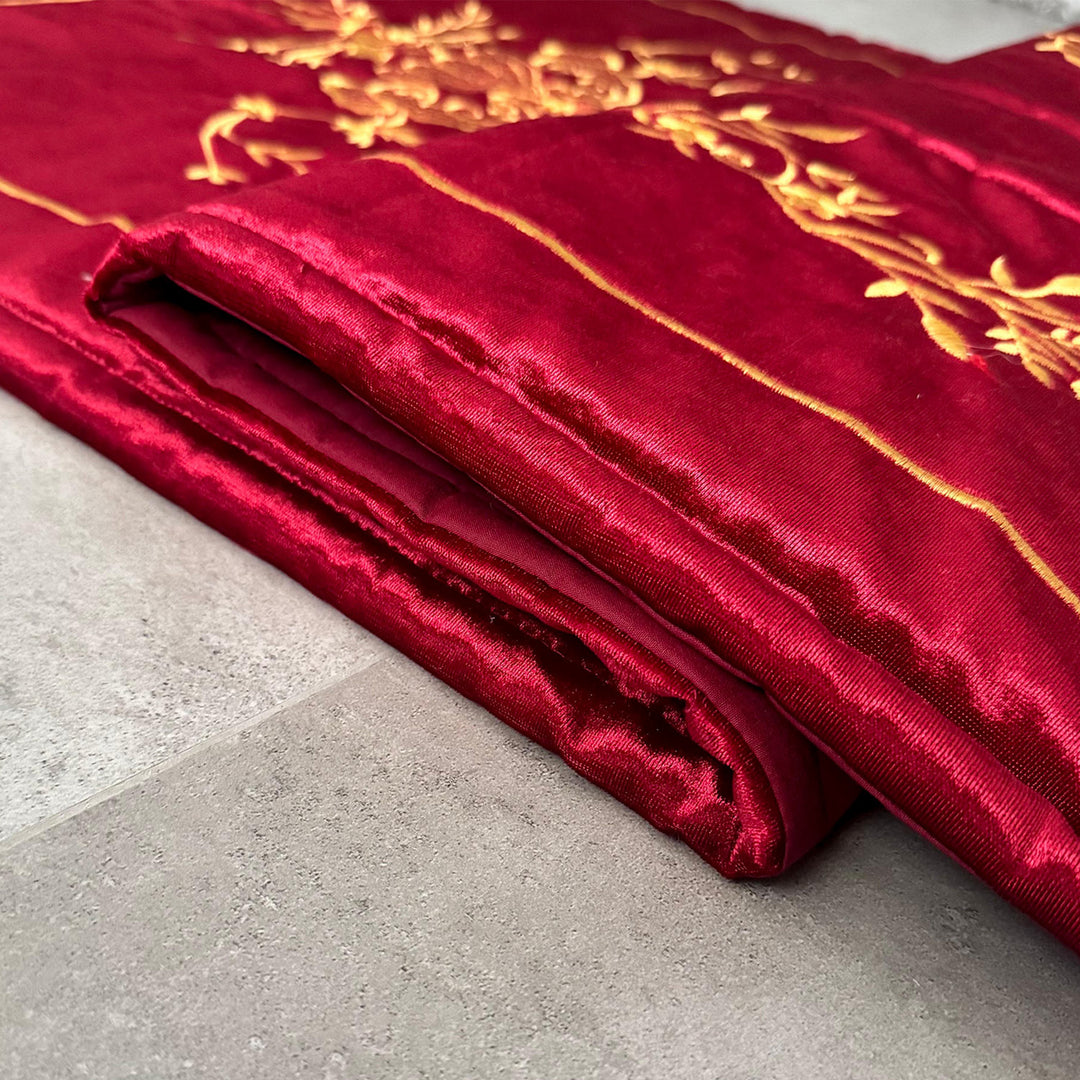 Burgundy Velvet Islamic Prayer Rug with Gold Embroidery – WAS021