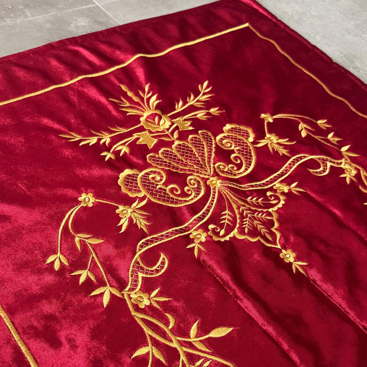 Burgundy Velvet Islamic Prayer Rug with Gold Embroidery – WAS021