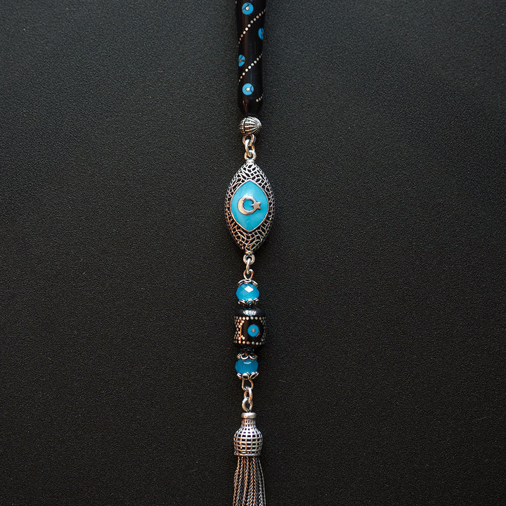 Genuine Oltu Stone & Turquoise Tasbeeh with 1000-Pure Silver Detailing - WATD027