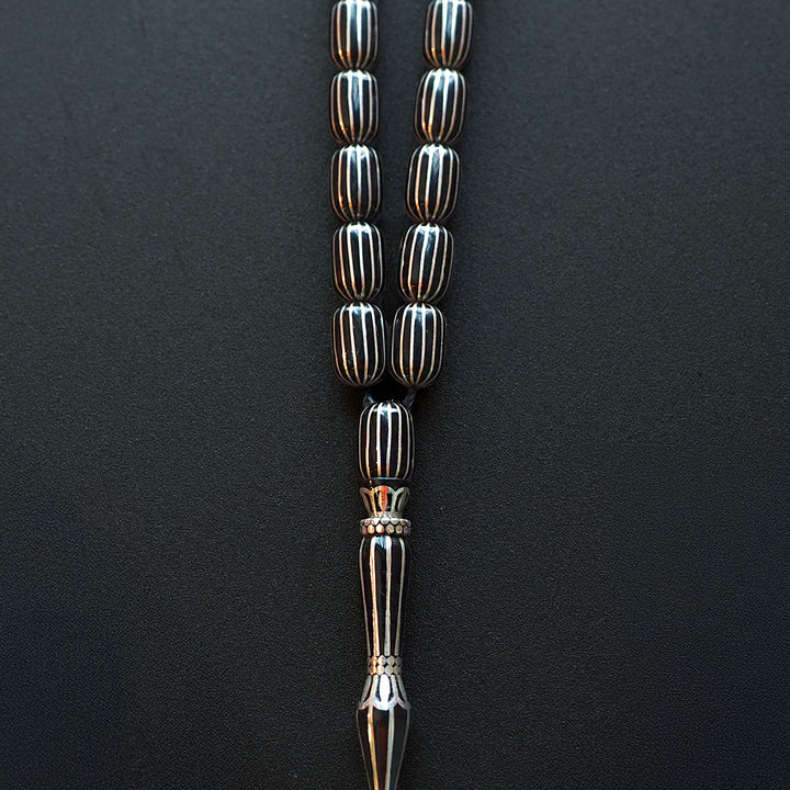 Genuine Oltu Stone 16-Cut Design with Sterling Silver Hand-Engraved Imam Bead & Special Tassel - WATD029