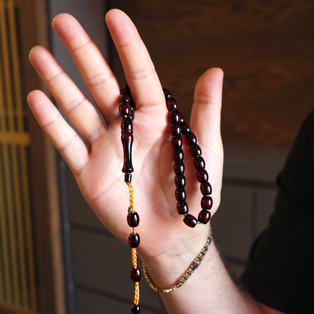 Oven-Treated Rod-Cut Pressed Fire Amber Tasbeeh – Graded Beads – WATD030