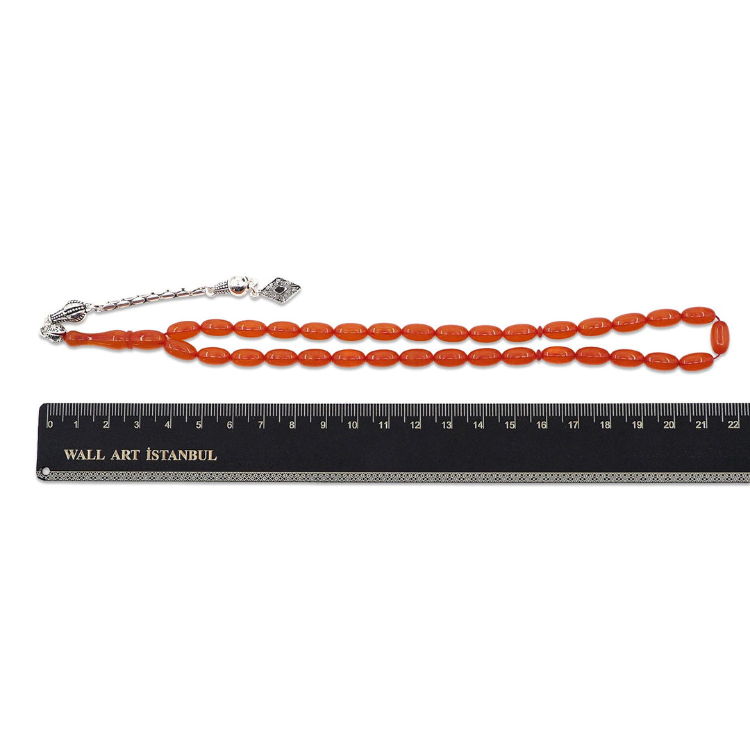 Oval-Cut Fire Amber Tasbeeh with Tassel - WATD1062