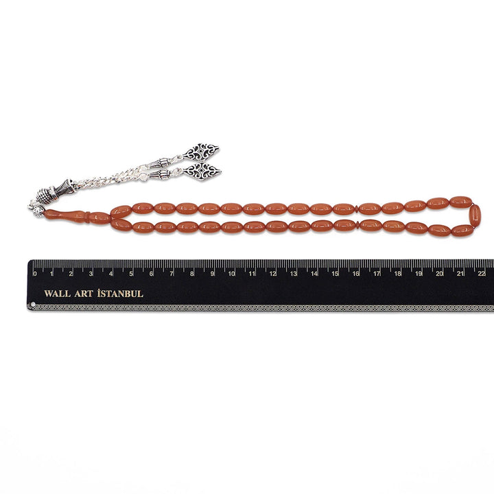 Oval-Cut Fire Amber Tasbeeh with Tassel - WATD1066