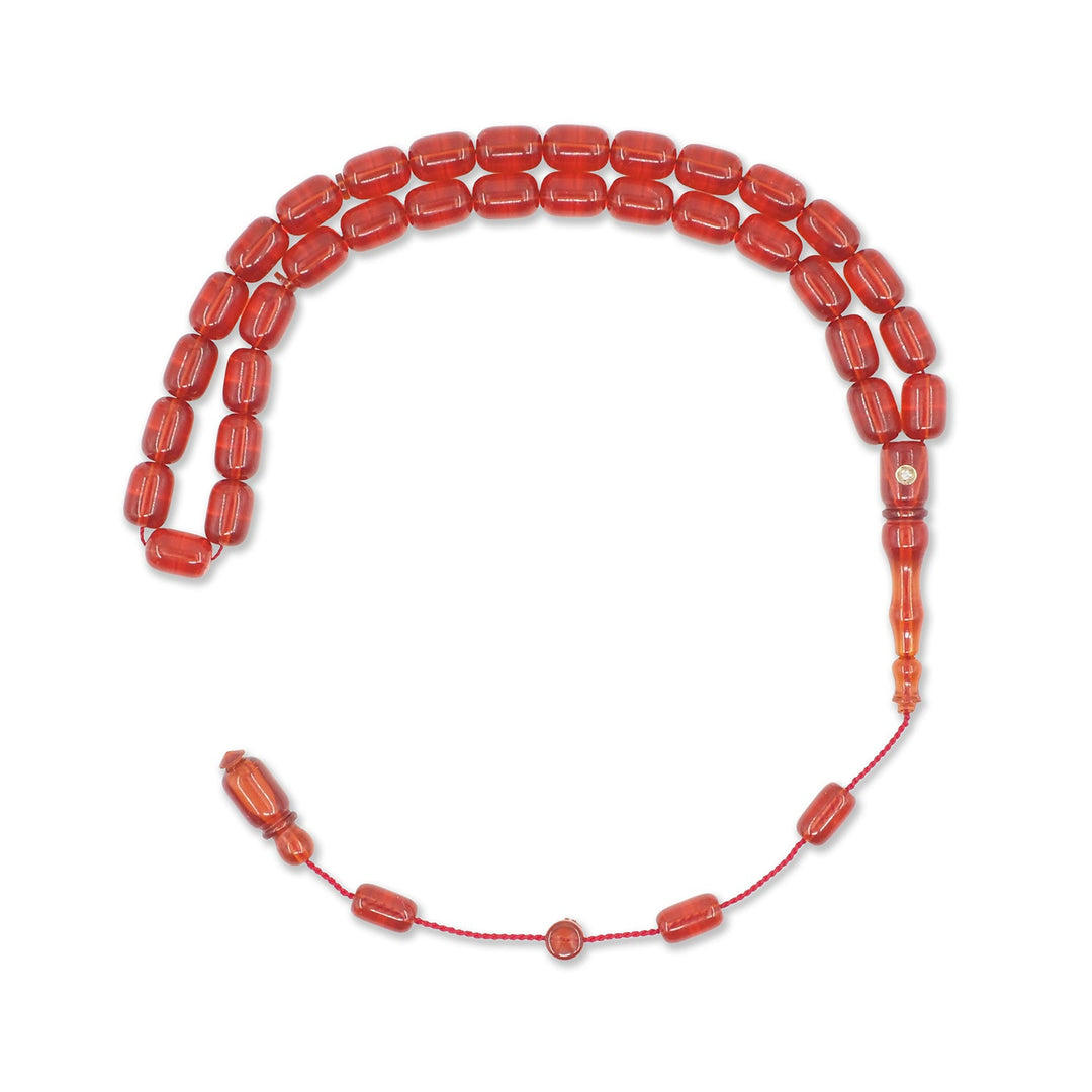 Mastercrafted Diamond-Detailed Red Pressed Amber Tasbeeh (Special Box) - WATD1089