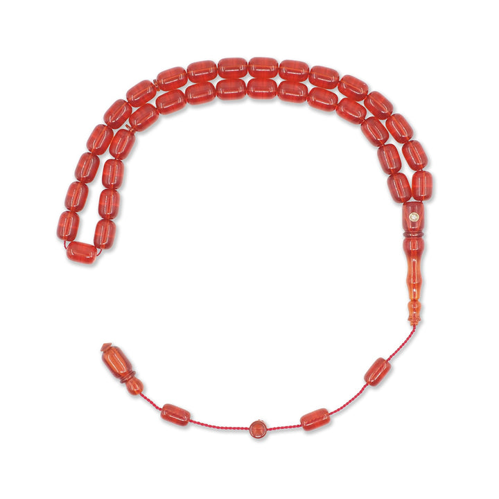 Mastercrafted Diamond-Detailed Red Pressed Amber Tasbeeh (Special Box) - WATD1089